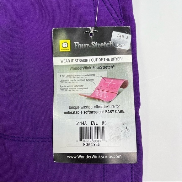 NEW WonderWink Purple Four-Stretch Elastic Waist No Iron Sport Cargo Scrub Pants - Picture 12 of 16